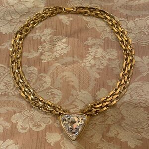Swarovski Gold Necklace with Crystal Pendant, Rare, Retired & Antique!